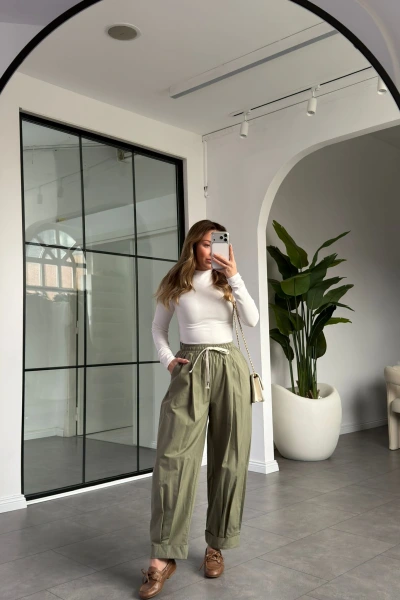 HAKİ PAÇA KATLAMALI PANTOLON