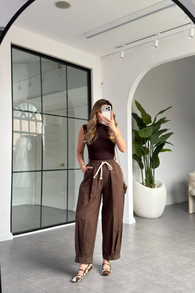 KAHVE PAÇA KATLAMALI PANTOLON