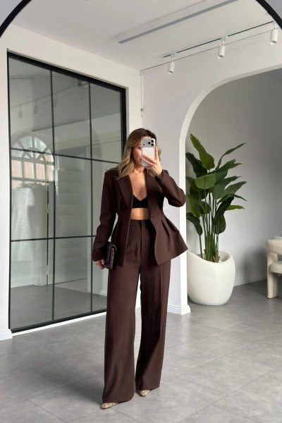 KAHVE BELDEN OTURTMALI CEKET TAKIM