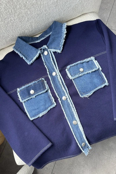 LACİVERT DENİM DETAYLI ÇELİK TRİKO HIRKA