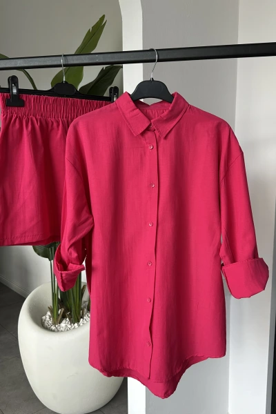 Pembe Kalın Manşet Şortlu Takım