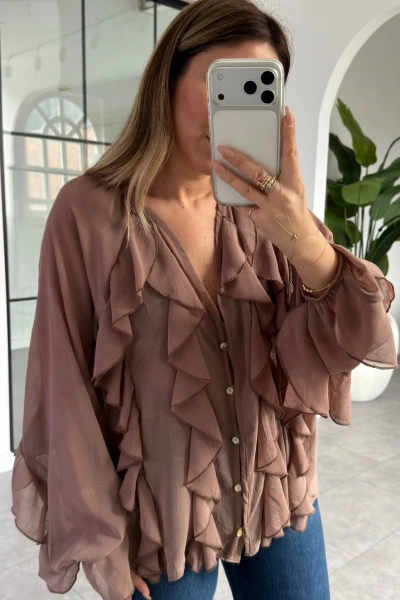 VİZON V YAKA FIRFIR DETAY ŞİFON BLUZ