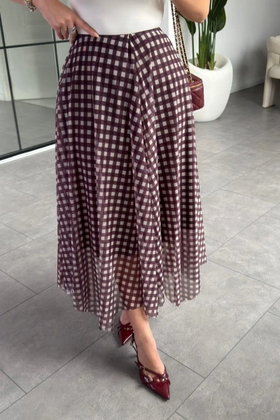 BORDO EKOSE DESEN TÜL ETEK