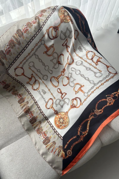 BEJ TURUNCU GEÇİŞLİ KEMER DESEN FULAR