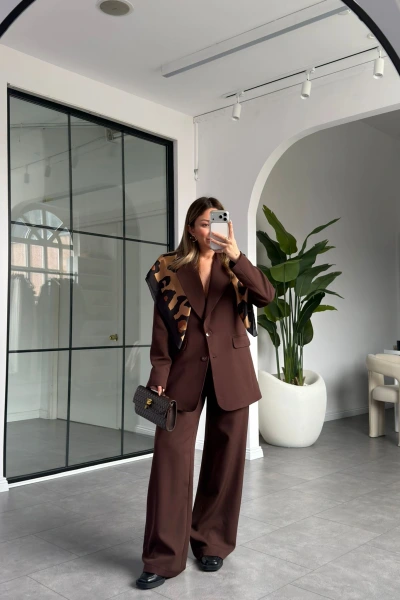 KAHVE KIRLANGIÇ YAKA CEKET PANTOLON TAKIM