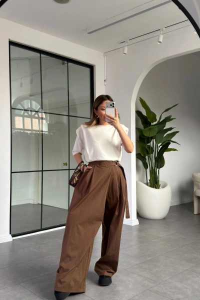 KAHVE KUŞAKLI PANTOLON