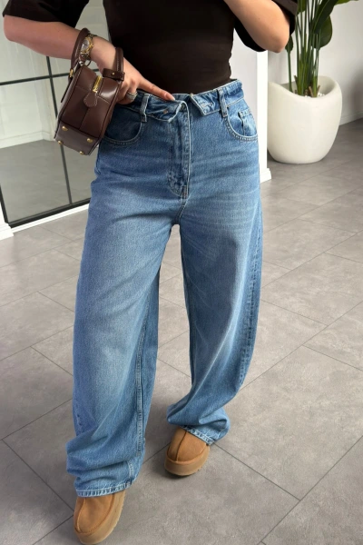 MAVİ BEL DETAYLI WIDE LEG JEAN 8185