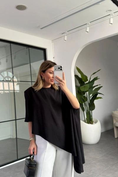 SİYAH MODAL PELERİNLİ BLUZ 8789