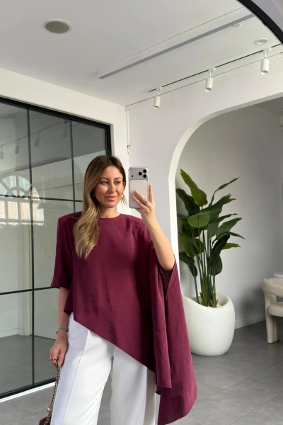BORDO MODAL PELERİNLİ BLUZ 8789