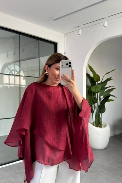BORDO UÇUŞAN PELERİN BLUZ