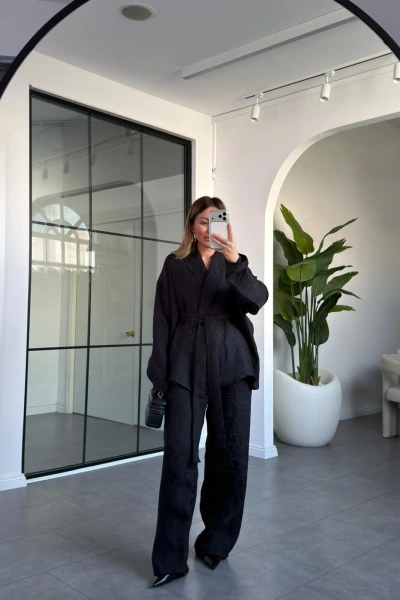 SİYAH ŞAL YAKA KİMONO TAKIM