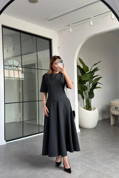 ANTRASİT GODELİ MİDİ ELBİSE 05174