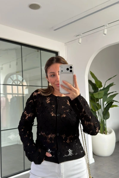 SİYAH TASARIM DANTEL HIRKA 7887