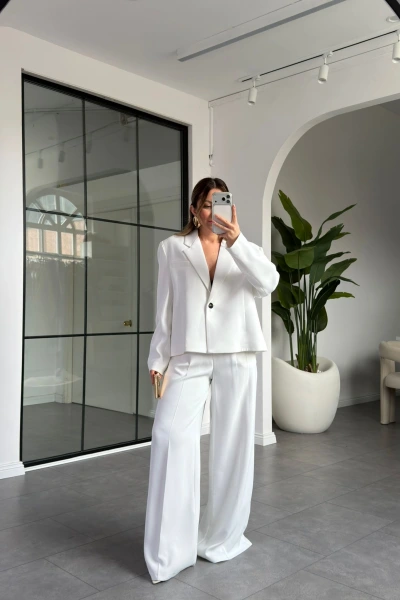 BEYAZ TEK DÜĞMELİ CEKET PANTOLON TAKIM 9489