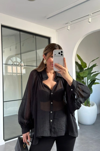 SİYAH OVERSİZE TRANSPARAN GÖMLEK