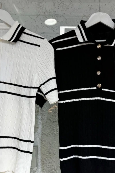 SİYAH ÇİZGİLİ KISA KOLLU TRİKO