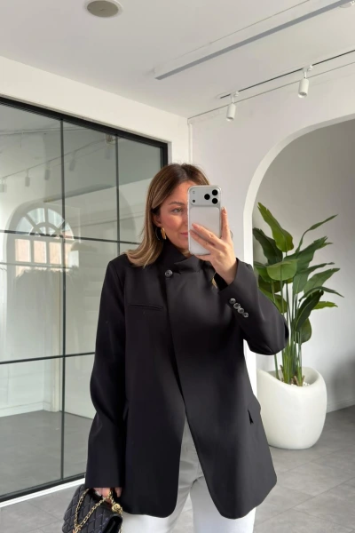 SİYAH HAKİM YAKA BLAZER CEKET 9714