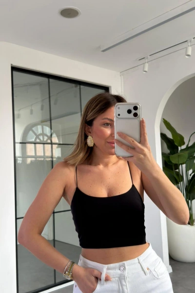 SİYAH İNCE ASKILI CROP