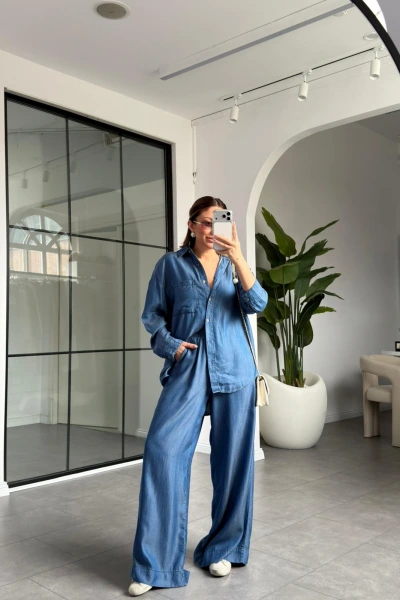 MAVİ TENCEL DENİM GÖMLEK PANTOLON TAKIM