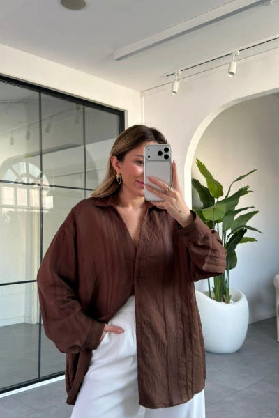 KAHVE TRANSPARAN GÖMLEK 4914