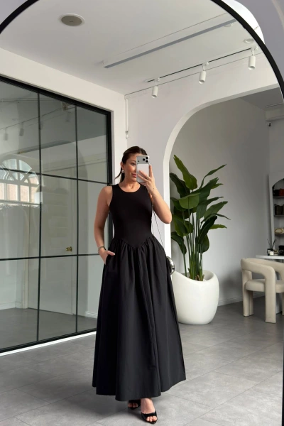 SİYAH ÇİFT PARÇALI ELBİSE 02476