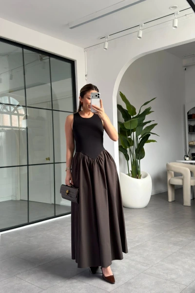 KAHVERENGİ ÇİFT PARÇALI ELBİSE 02476