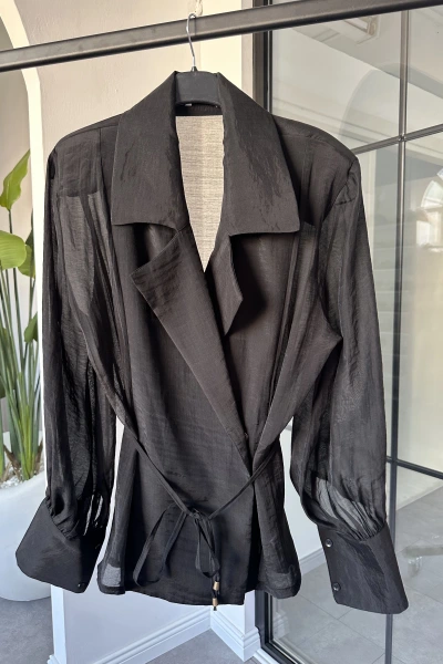 SİYAH VATKALI KİMONO GÖMLEK 5029