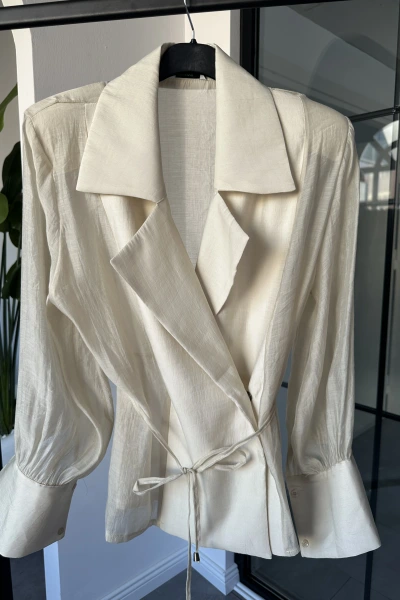 EKRU VATKALI KİMONO GÖMLEK 5029