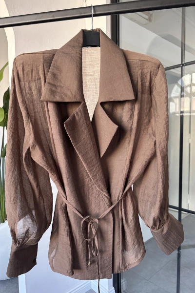 KAHVE VATKALI KİMONO GÖMLEK 5029