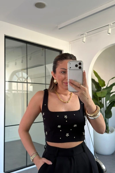 SİYAH ÖNÜ TAŞLI ASKILI BÜSTİYER 8170