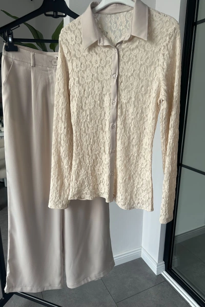 TAŞ DANTEL GÖMLEK SATEN PANTOLON TAKIM 60625