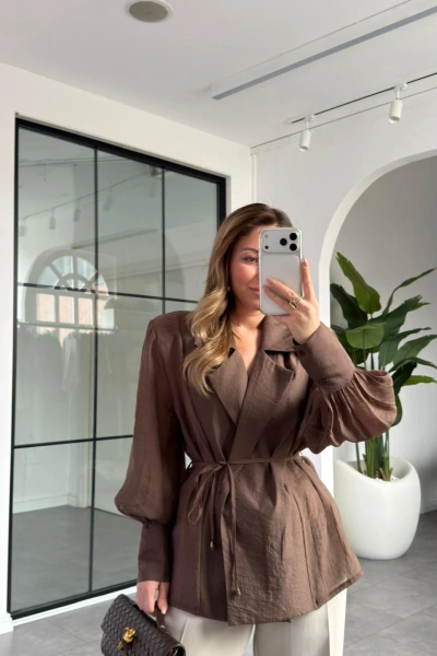 KAHVE VATKALI KİMONO GÖMLEK 5029