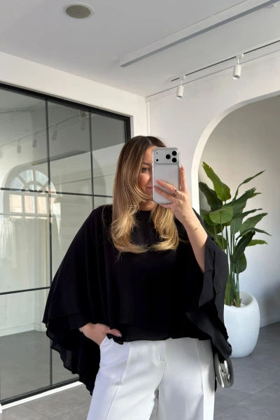 SİYAH PELERİN BLUZ 5044