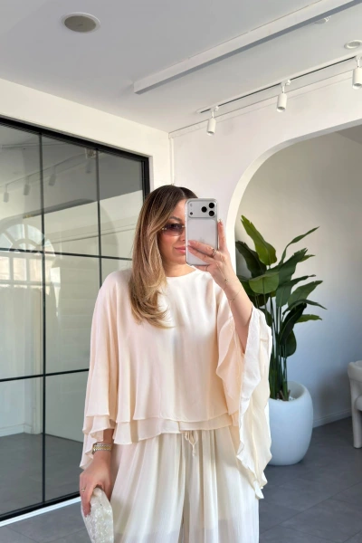 EKRU PELERİN BLUZ 5044