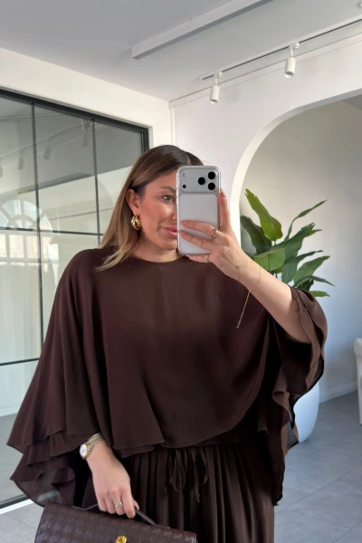 KAHVERENGİ PELERİN BLUZ 5044