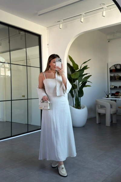 BEJ ASKILI ELBİSE VE GÖMLEK TAKIM 9679