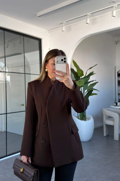 KAHVE GİZLİ DÜĞME CEKET