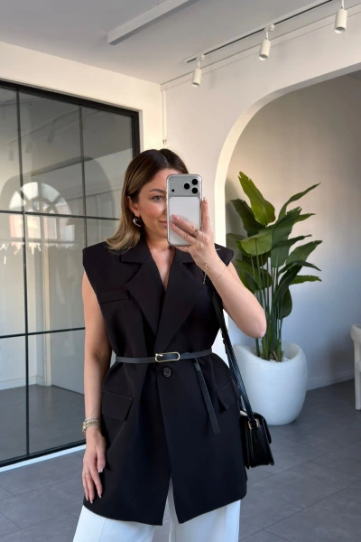 SİYAH KEMERLİ SALAŞ YELEK 4545