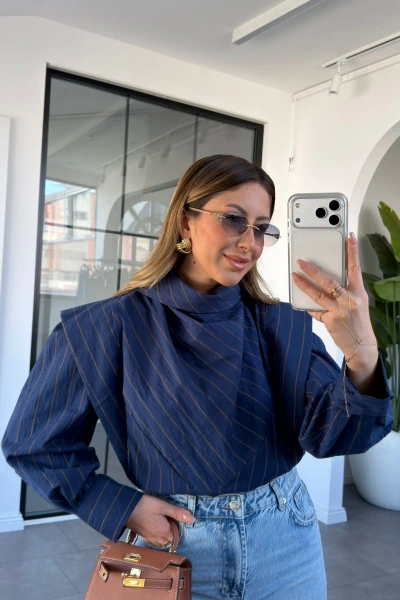 LACİVERT DİK YAKA TASARIM GÖMLEK 8584