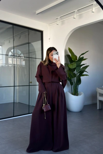 BORDO ŞAL YAKA GÖMLEK PANTOLON TAKIM 0679