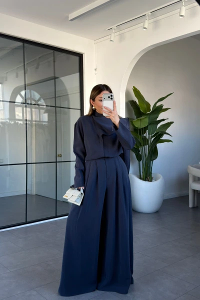 LACİVERT ŞAL YAKA GÖMLEK PANTOLON TAKIM 0679