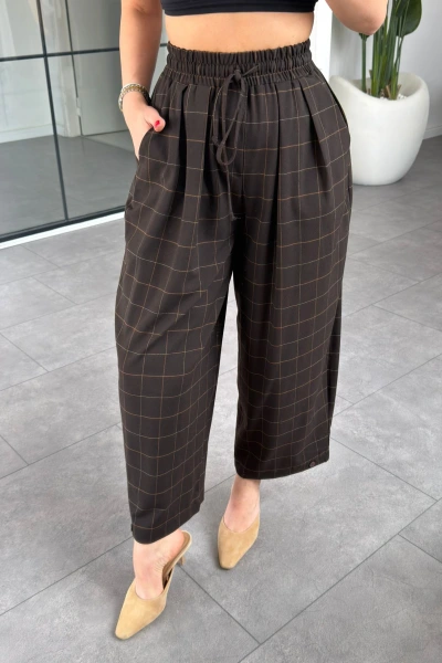 KAHVE EKOSE DESENLİ PANTOLON 51328