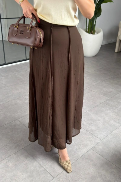 KAHVE PARÇALI DİKİLŞİ ETEK 3388