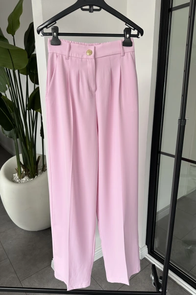 ŞEKER PEMBE GOLD DÜĞMELİ PİLELİ PALAZZO PANTOLON
