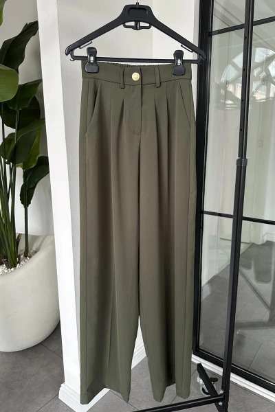 HAKİ GOLD DÜĞMELİ PİLELİ PALAZZO PANTOLON 51078