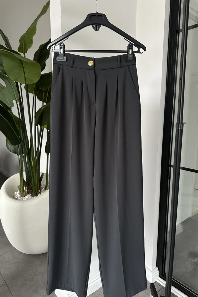 ANTRASİT GOLD DÜĞMELİ PİLELİ PALAZZO PANTOLON