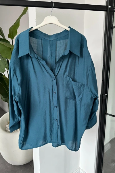 Petrol yeşili Tensel Viral Salaş Gömlek