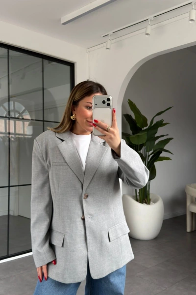 GRİ ÇİFT CEPLİ KRUVAZE YAKA CEKET