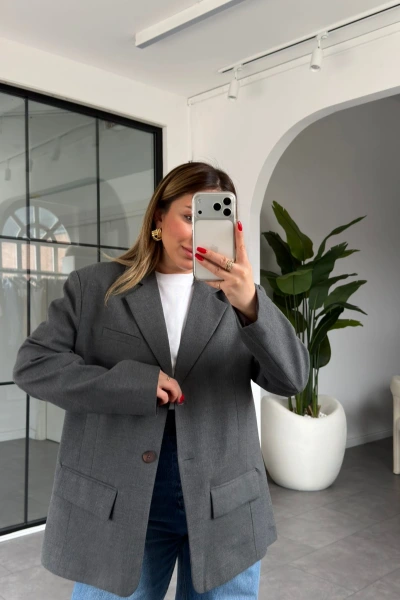 ANTRASİT ÇİFT CEPLİ KRUVAZE YAKA CEKET