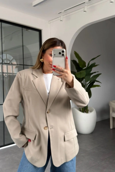 Taş Çift Cepli Kruvaze Yaka Ceket